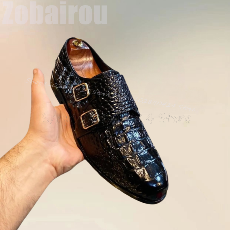 Black Crocodile Print Buckle D - đánh giá và giá Men Formal Wear Shoes