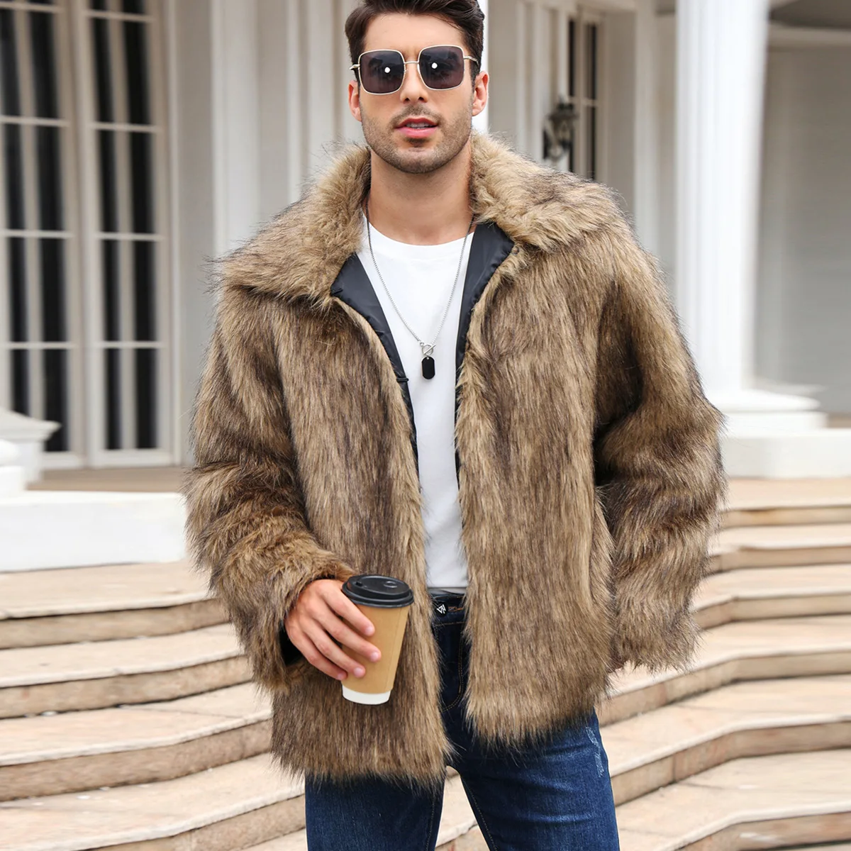 Men Faux Fox Fur Jacket Coat W - đánh giá và giá Men Formal Wear Coat